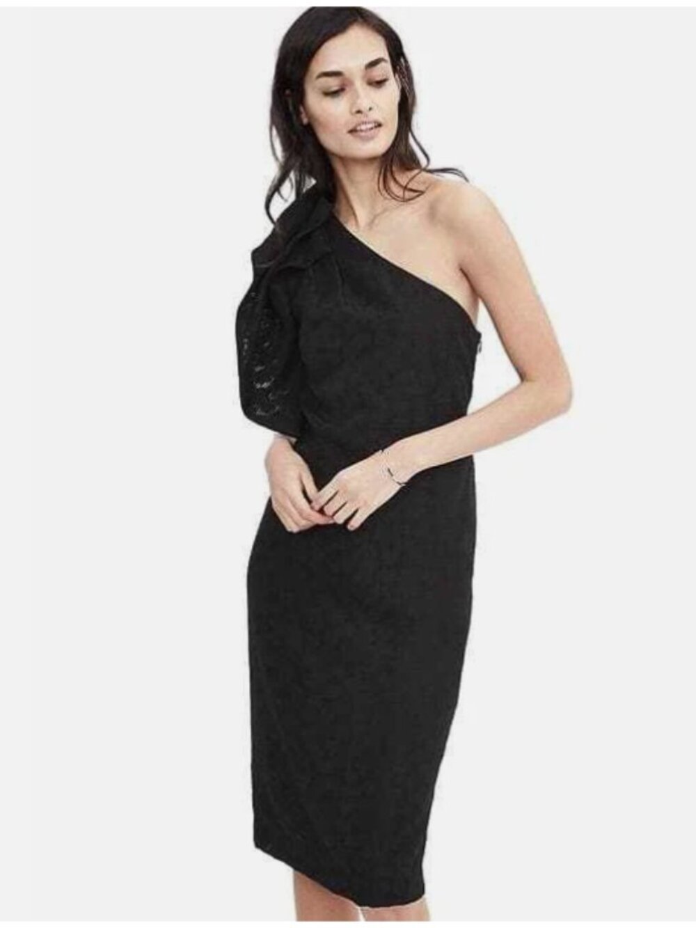 Banana Republic Black One Shoulder Ruffle Sheath Dress - Size 10